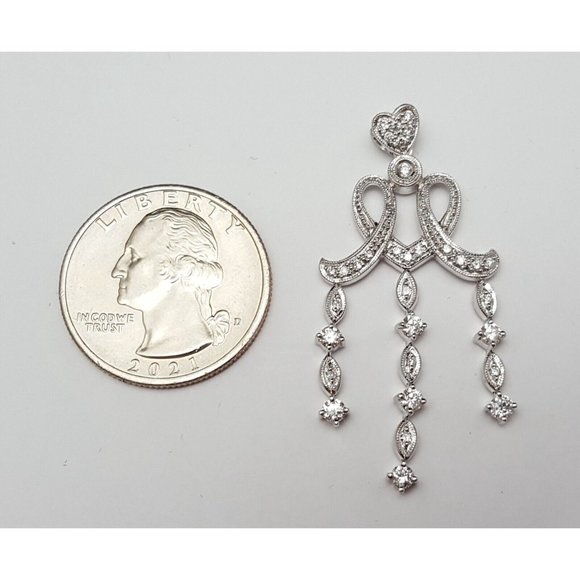 Beautiful 18K Karat Solid White Gold Drop Dangle Round Cut Diamond Charm Pendant - Picture 10 of 13